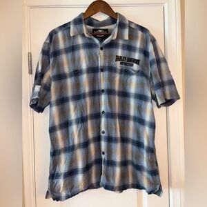 Harley-Davidson Blue and Black Casual Button Down Shirt
